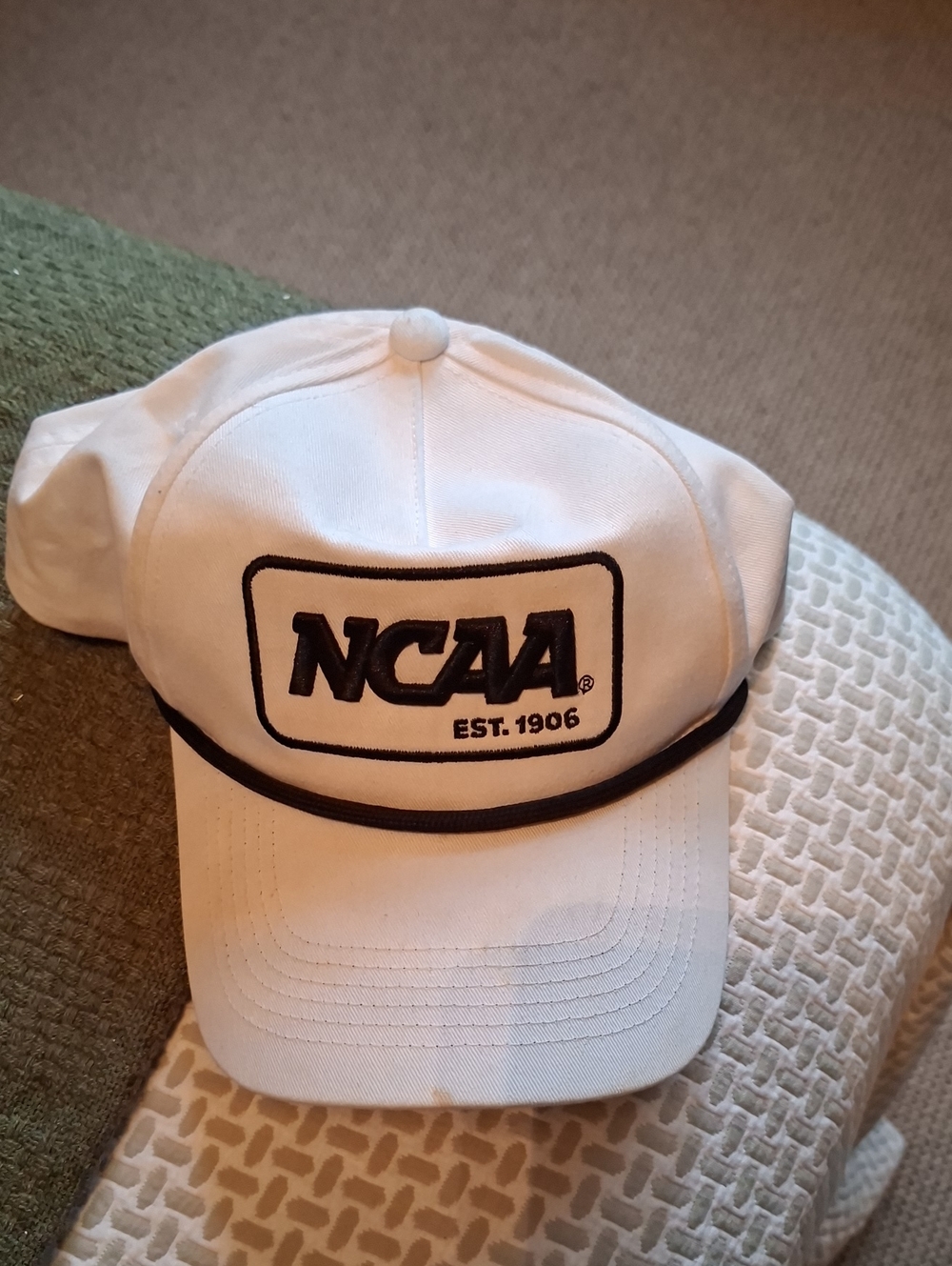 NCAA Adjustable White Baseball Cap with Black Trim